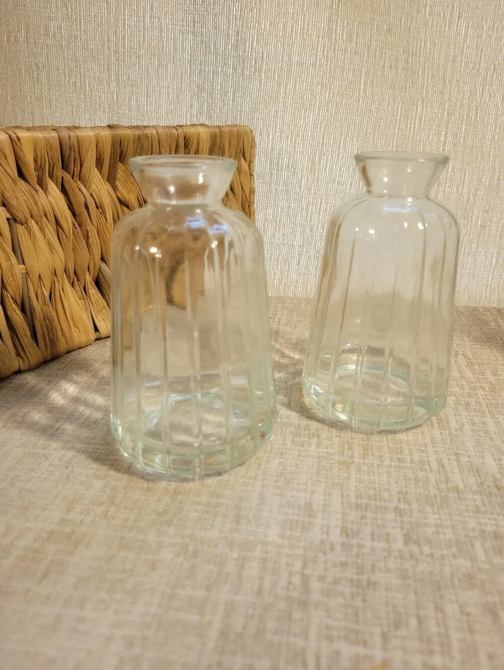 Vintage Clear Ribbed Glass Bud Vases -set Of 2 Bohemian Glass Fluted Vase